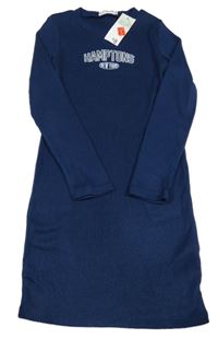 Nové - tmavomodré rebrované úpletové šaty s nápismi PRIMARK