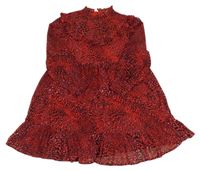 Červeno-černo-růžové vzorované šifonové šaty s volánky M&S