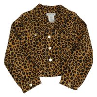 Hnedo-čierna vzorovaná menšestrová crop bunda s golierikom RACHEL ZOE