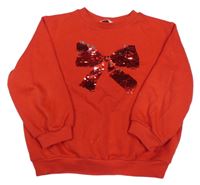 Červená mikina s mašlí z překlápěcích flitrů H&M