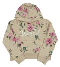 Svetlobéžová melírovaná crop mikina s růžemi a nápisom a vreckom a kapucňou H&M