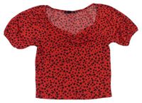Červené kvetované crop tričko New Look