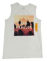 Biele tielko s palmami a mrakodrapy Primark