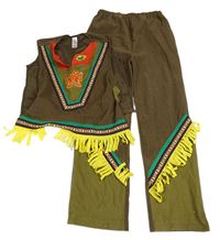 Kockovaným - 2set - Hnedo-farebná vesta s třásněmi + kalhoty - indián Tu