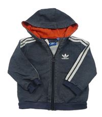 Tmavomodrá propínací mikina s logem a kapucí Adidas