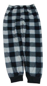 Čierno-sivo-modré kockované plyšové pyžamové nohavice Primark