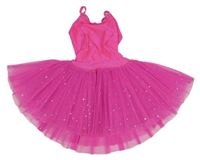Neonově růžové cvičební body s tutu sukní s třpytkami