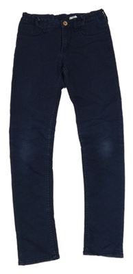 Tmavomodré teplákové skinny fit rifle H&M