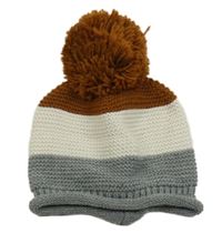Hnědo-bílo-šedá pletená čepice s bambulí George