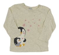 Svetlosivé melírované tričko s tučňákem a srdiečkami Dopodopo