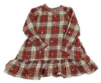 Červeno-béžovo-čierne kockované šaty so zvířaty a Santou George