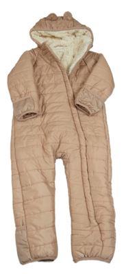 Starorůžová prošívaná šusťáková zimní kombinéza s kapucí Pocopiano