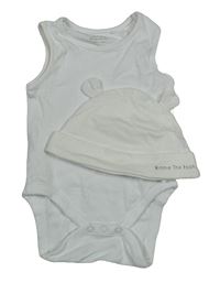 2set - Bílé body + bílá bavlněná čepice s nápisem