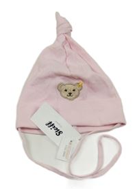 Nové - Světlerůžová bavlněná čepice s medvědem Steiff