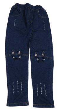 Tmavomodré džegíny s mačkami