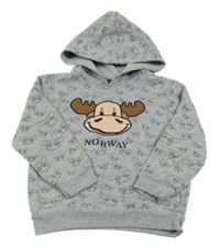 Sivá melírovaná mikina s losmi a kapucňou