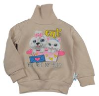 Pudrová mikina s mačkou so psem a rolákom