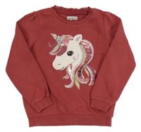 Vínová mikina s jednorožcem s překlápěcími flitry C&A