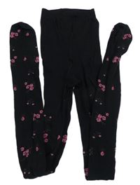 Černé květované punčocháče M&S