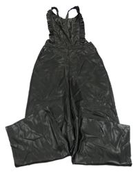 Tmavomodré koženkové laclové kalhoty s volánky Lefties