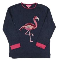 Tmavomodrý sveter s plameňákem s flitrami Joules