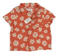Nové - Červená květovaná lněná košile GAP