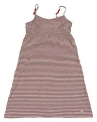 Sivo-červené pruhované bavlnené šaty