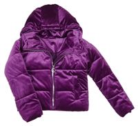 Fialová sametová zateplená bunda s kapucí St. Bernard