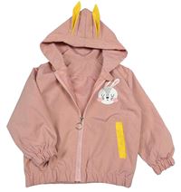 Růžová šusťáková jarní bunda s králíkem a kapucí
