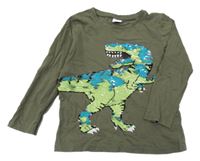 Khaki triko s dinosaurem z překlápěcích flitrů Lindex