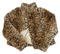 Hnědá kožešinová podšitá bunda s leopardím vzorem E-Vie