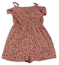Starorůžovo-černý vzorovaný lehký kraťasový overal Primark