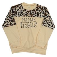 Smotanová mikina s nápisom a leopardími rukávy