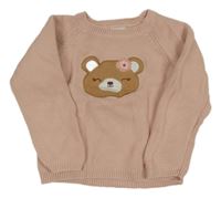 Svetloružový sveter s medvěďom C&A