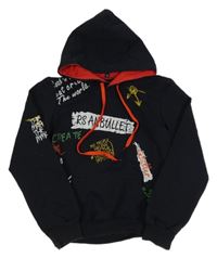 Tmavomodrá ľahká mikina s nápismi a kapucňou