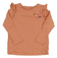 Broskvové triko s květinami a volánky F&F