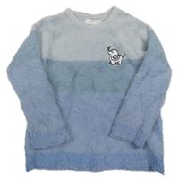 Světlemodro-šedý chlupatý svetr se slonem 