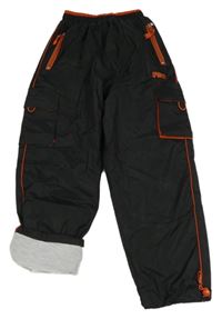 Černé šusťákové podšité kalhoty 