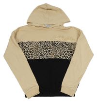 Béžovo-černá mikina s leopardím pruhem a kapucí Matalan