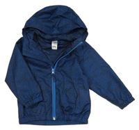 Tmavomodrá vzorovaná šušťáková funkčná bunda s logom a kapucňou Decathlon