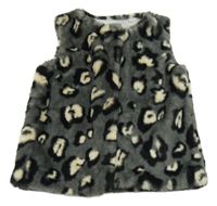 Sivo-čierna leopardí kožušinová podšitá vesta Next