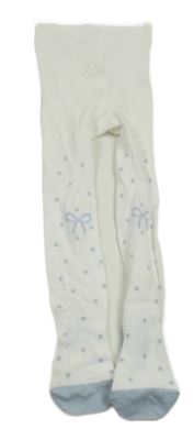 Bílo-světlemodré puntíkaté punčocháče s mašličkou 