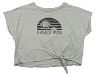 Sivé melírované crop tričko s palmou H&M