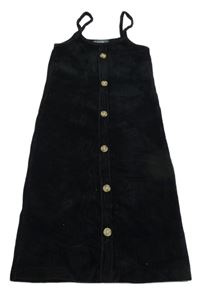 Černé žebrované sametové šaty s knoflíky Denim Co.
