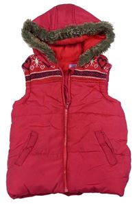 Červená šušťáková zateplená vesta s kapucňou a vzorom F&F
