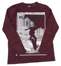 Vínové melírované tričko so skateboardistou Yigga