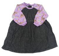 Čierno-levandulové riflovo/teplákové šaty s dinosaurami Next