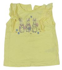 Žlté tričko s králikmi a volánky z madeiry - Peter Rabbit