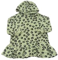 Zelené teplákové šaty s kapucňou a leopardím vzorom Next