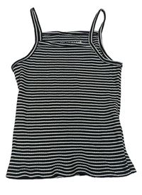Čierno-biely rebrovaný pruhovaný crop top Primark